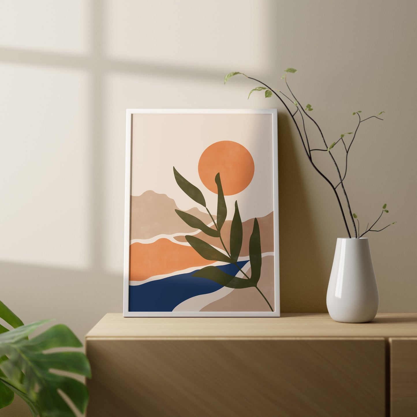 Set of 3 Blue & Orange Boho Wall Art Prints