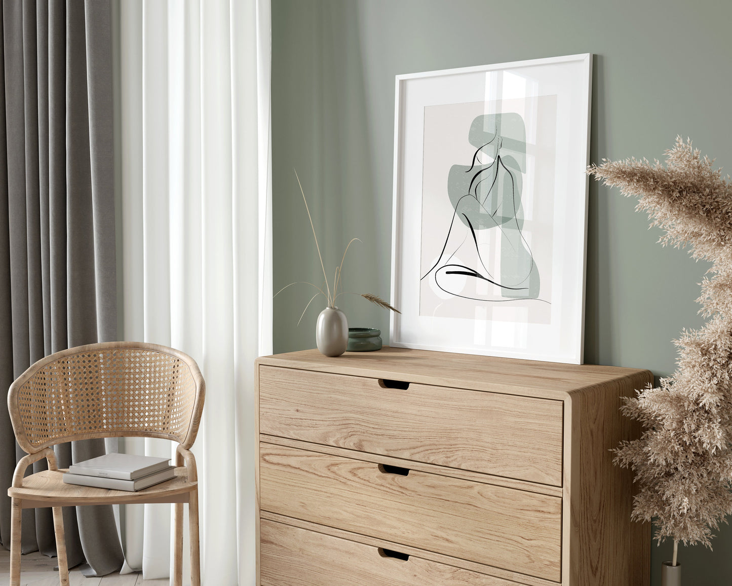 Set of 3 Sage Green Women Line Art Wall Prints