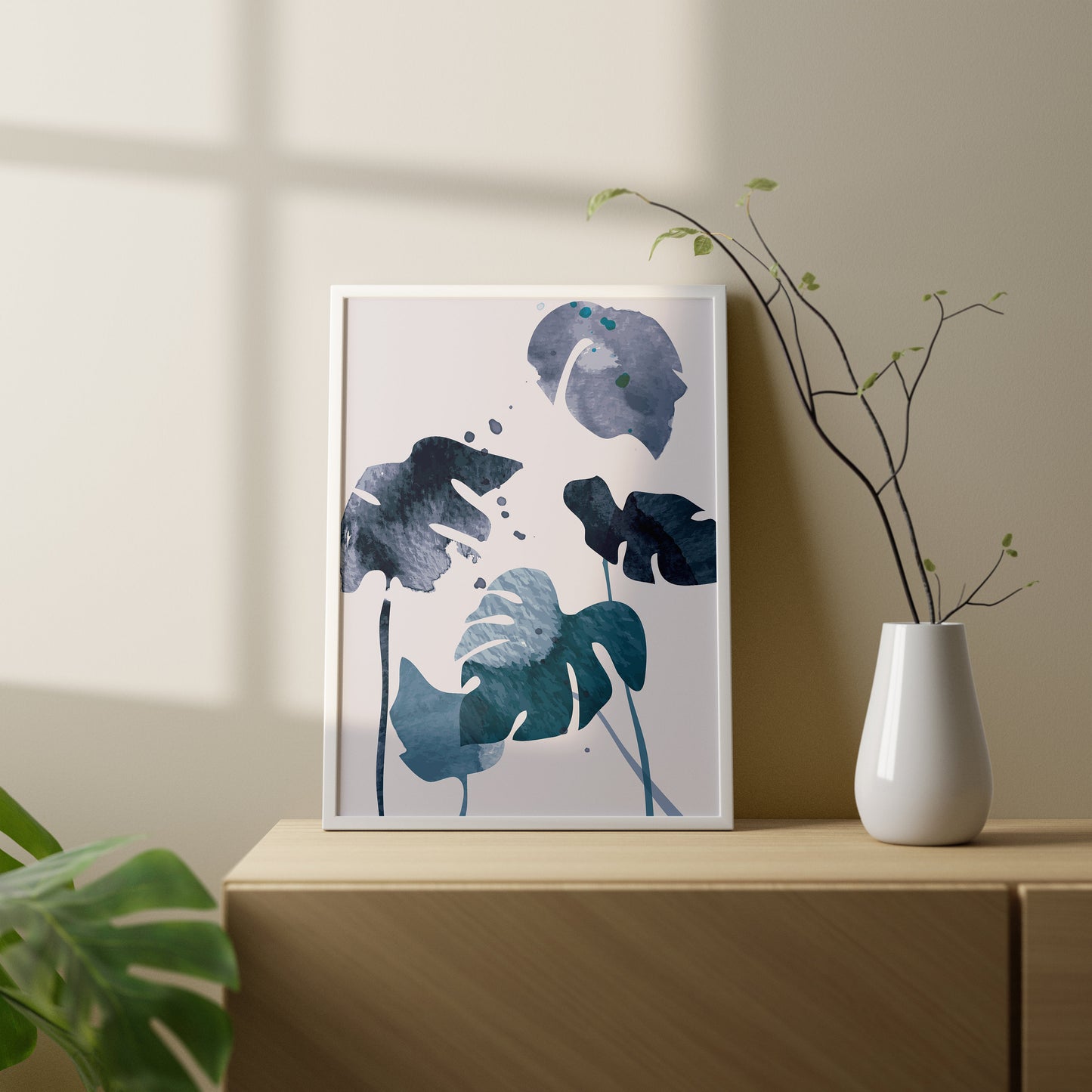 Set of 3 Blue Leaf Abstract Wall Prints