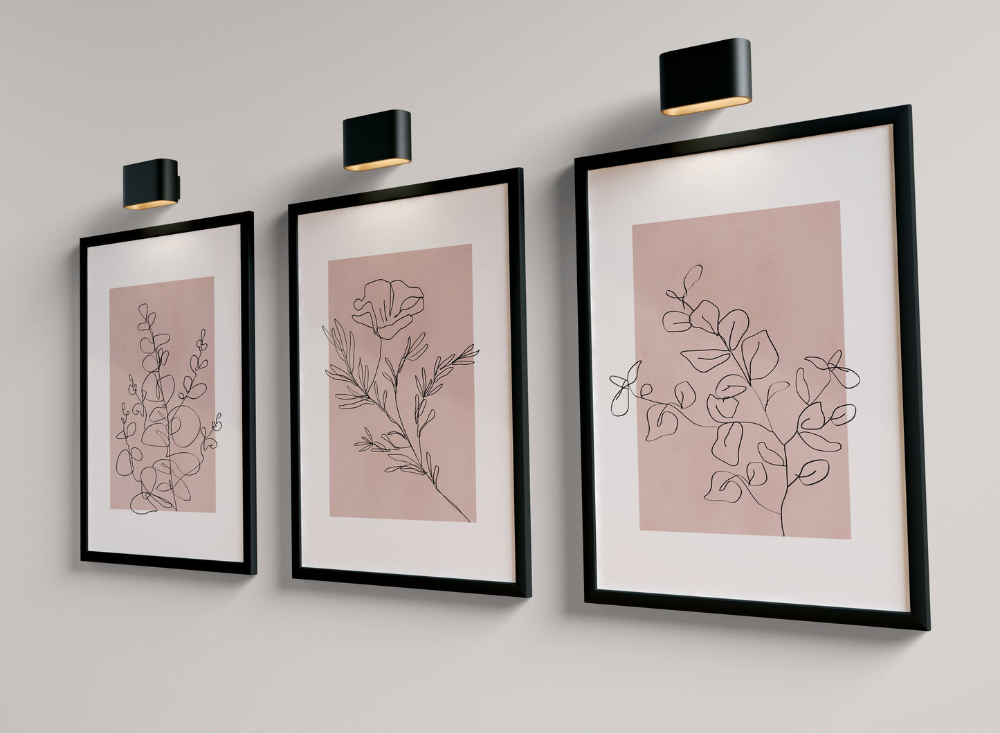 Set of 3 Pink Botanical Wall Art Prints