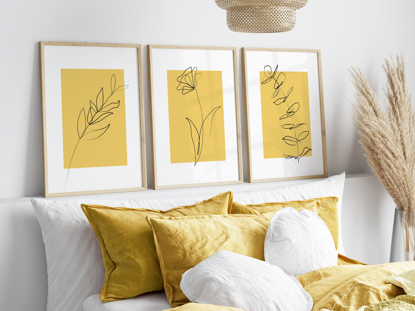 Set of 3 Yellow Botanical Wall Art Prints