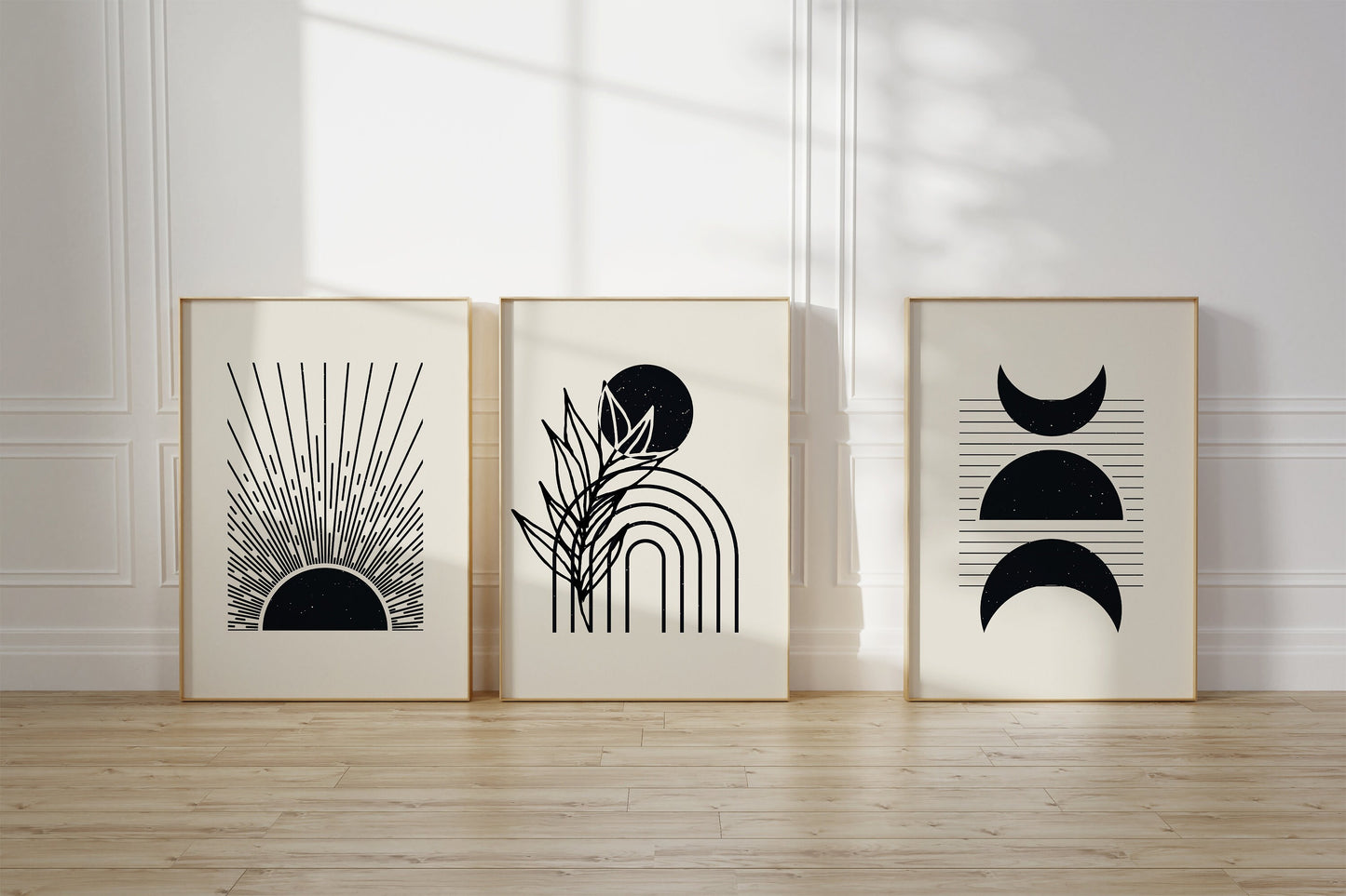 Set of 3 Black & Cream Boho Wall Prints
