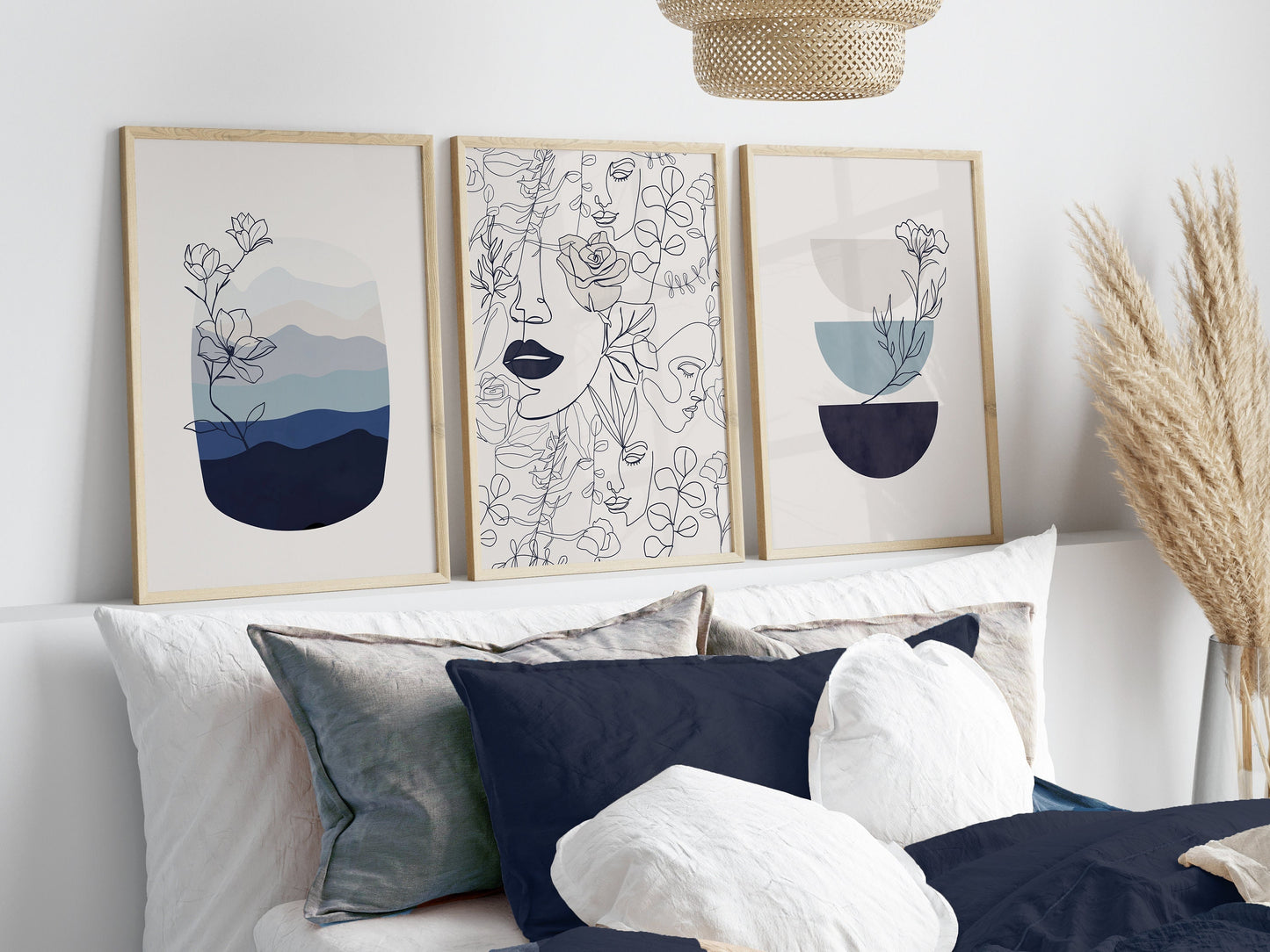 Set of 3 Blue Bedroom wall Prints