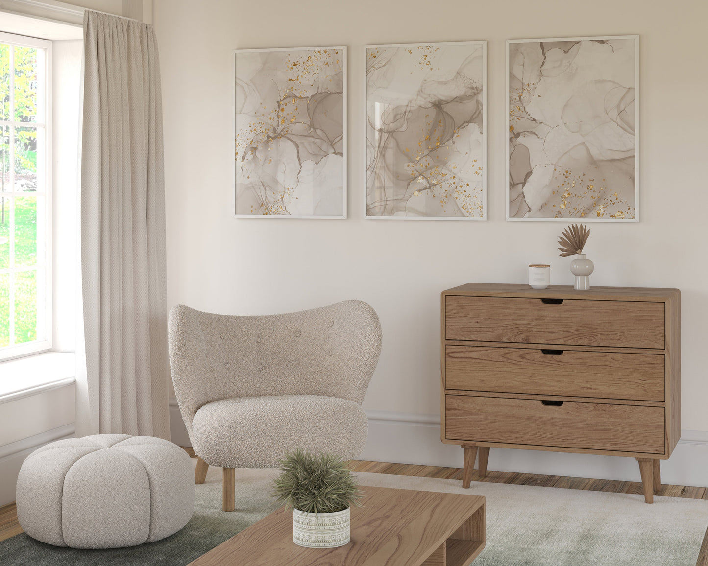Set of 3 Beige Marble Abstract Wall Art Prints