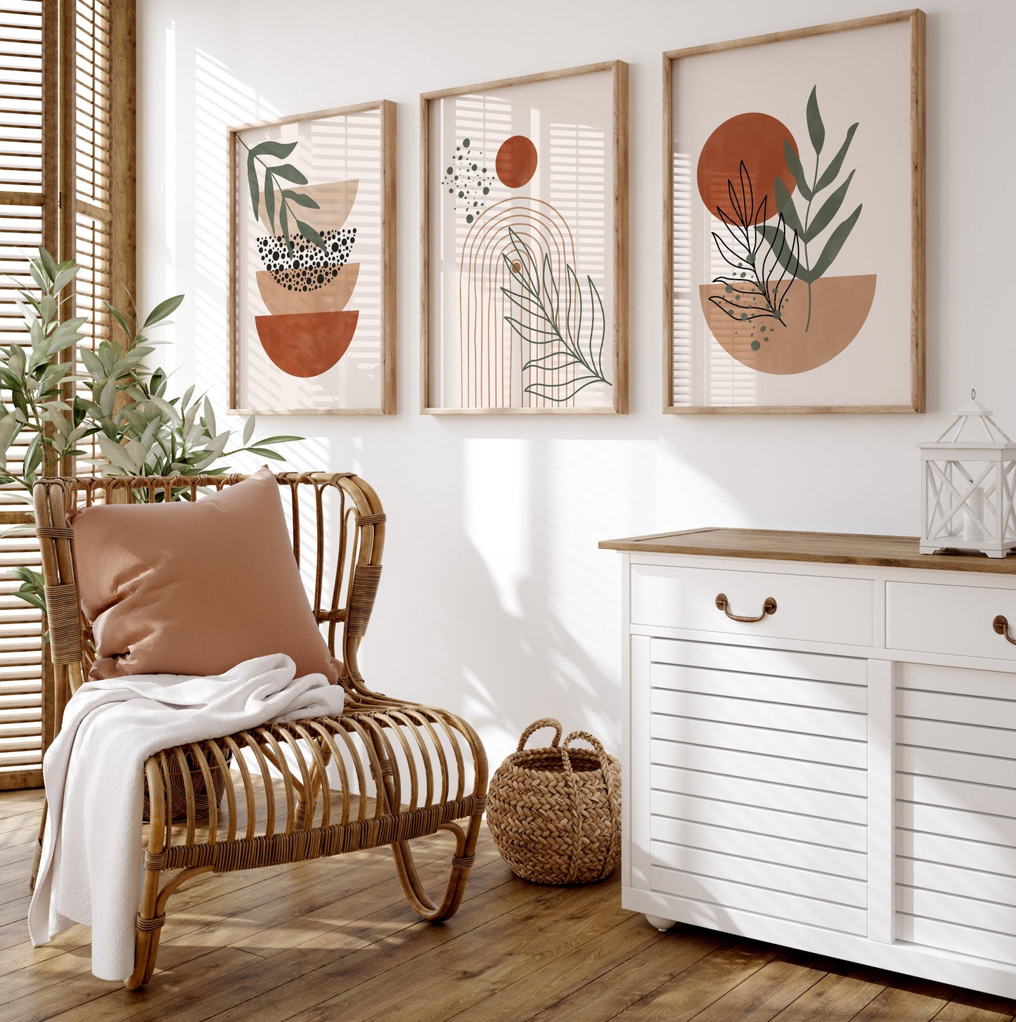Set of 3 Terracotta Boho Abstract Wall Art Prints