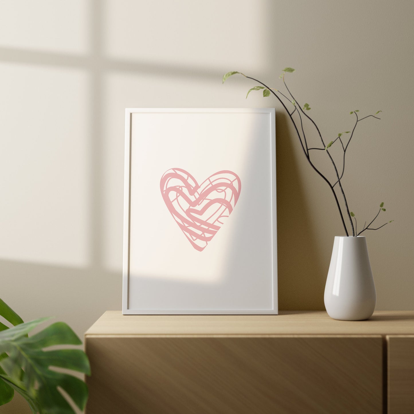 Set of 3 Pink Love Heart Bedroom Wall Prints