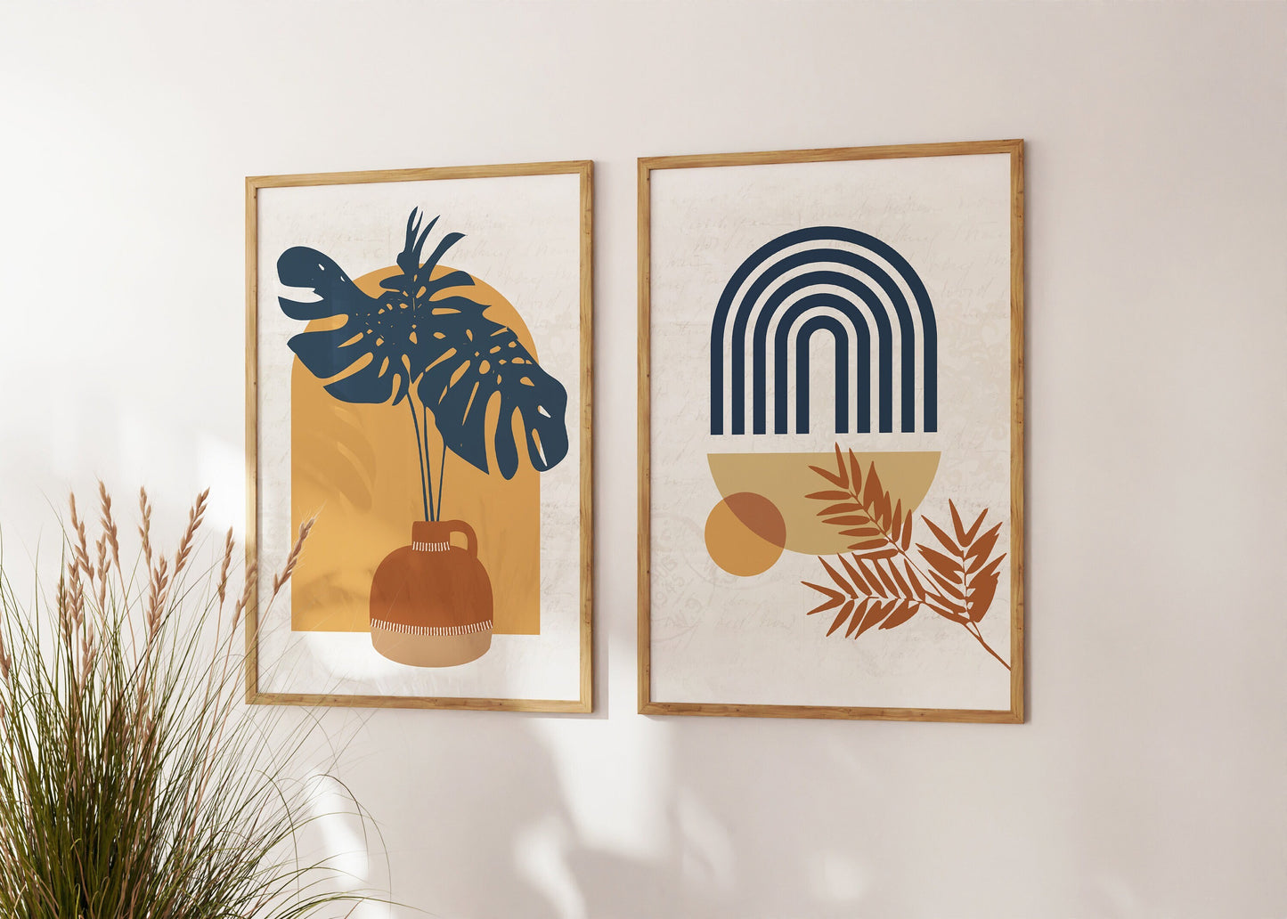 Set of 2 Mustard Boho Wall Art Prints