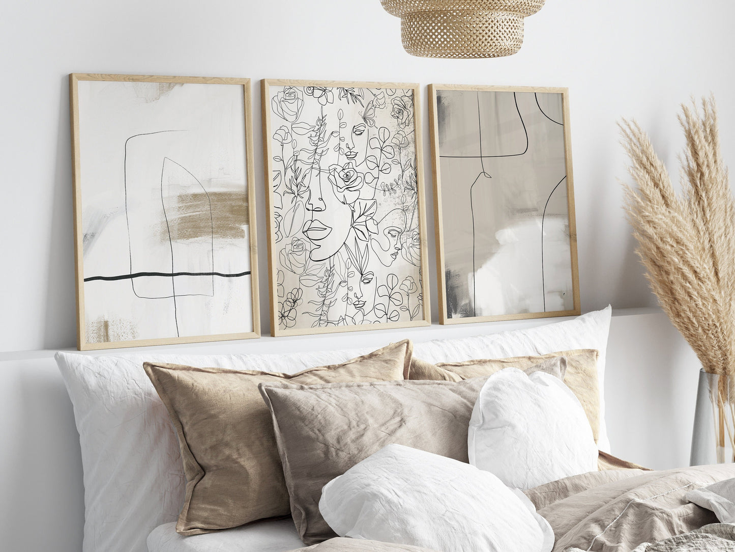 Set of 3 Neutral Modern Abstract Wall Art Prints