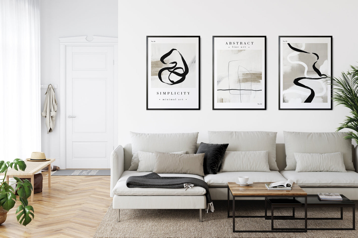 Set of 3 Neutral Abstract Wall Art Prints