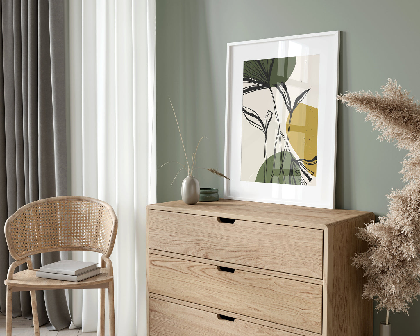 Set of 3 Green & Mustard Botanical Wall Art Prints