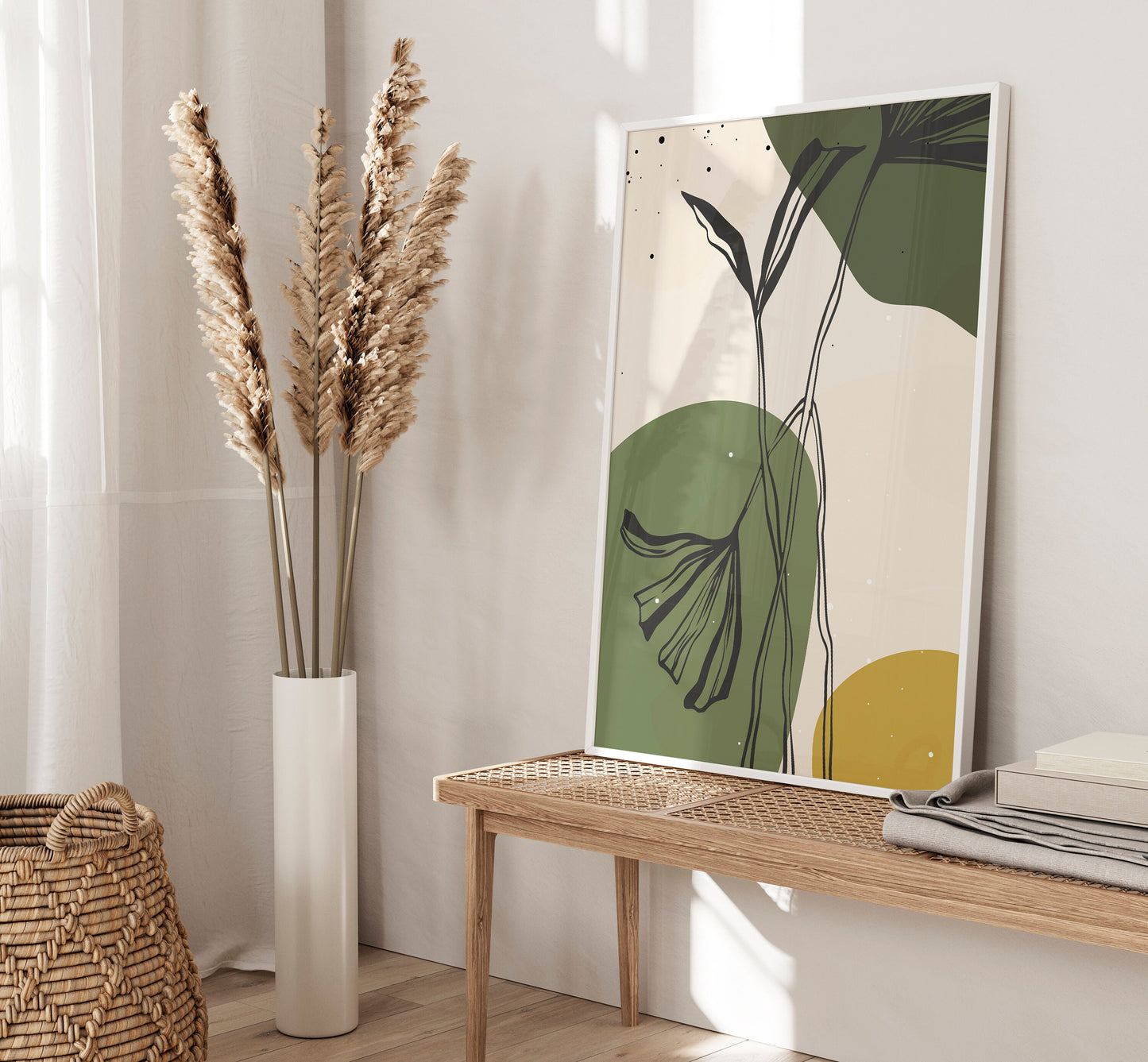 Set of 3 Green & Mustard Botanical Wall Art Prints