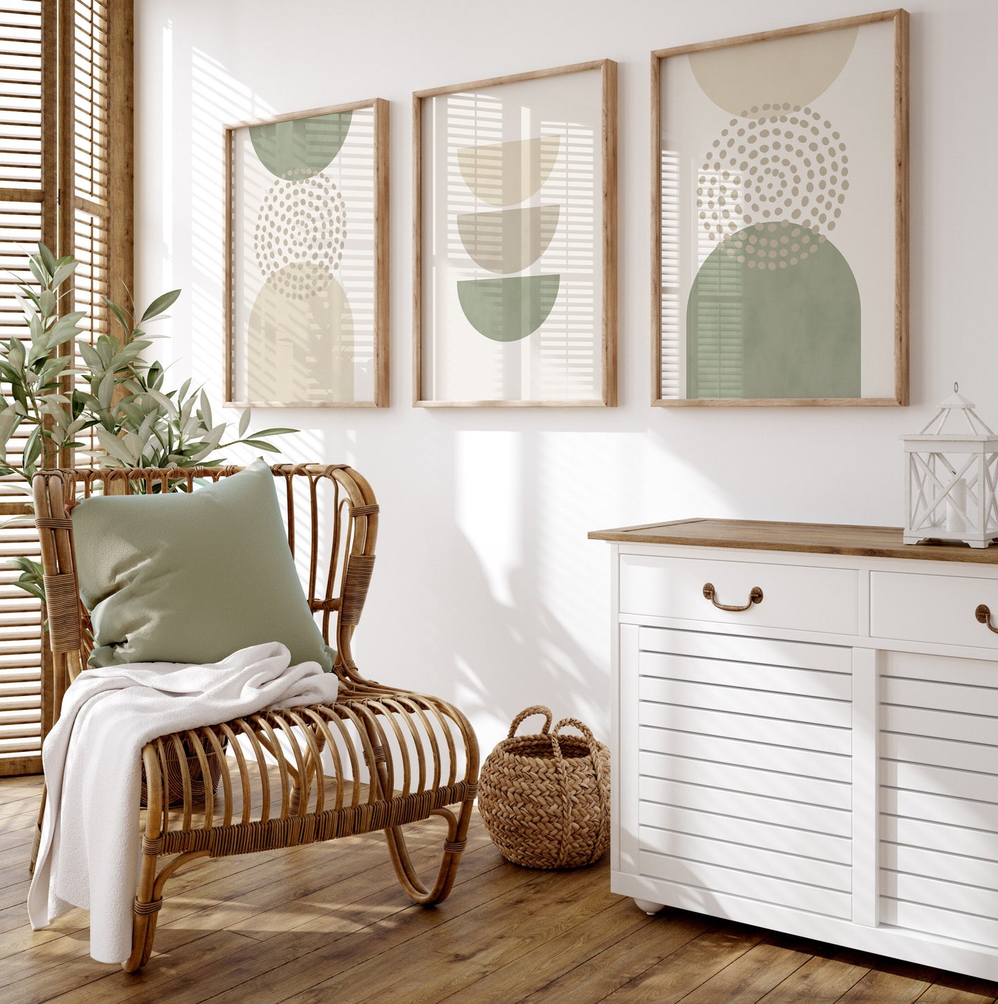 Set of 3 Sage Green & Beige Boho Wall Art Prints