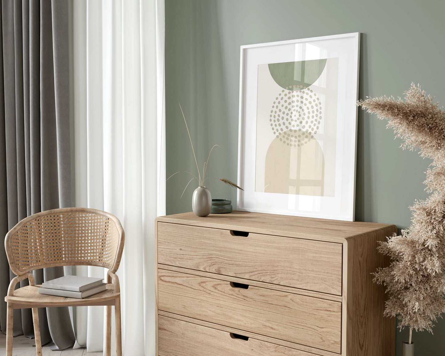 Set of 3 Sage Green & Beige Boho Wall Art Prints