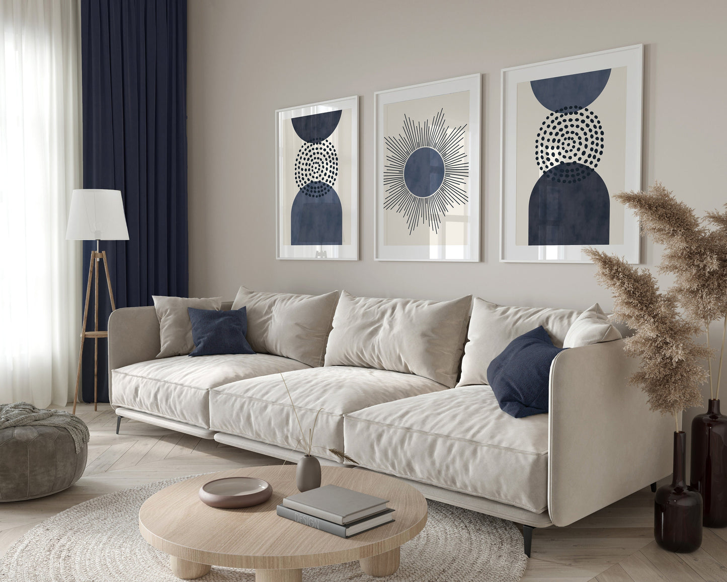 Set of 3 Blue Watercolour Boho Wall Art Prints