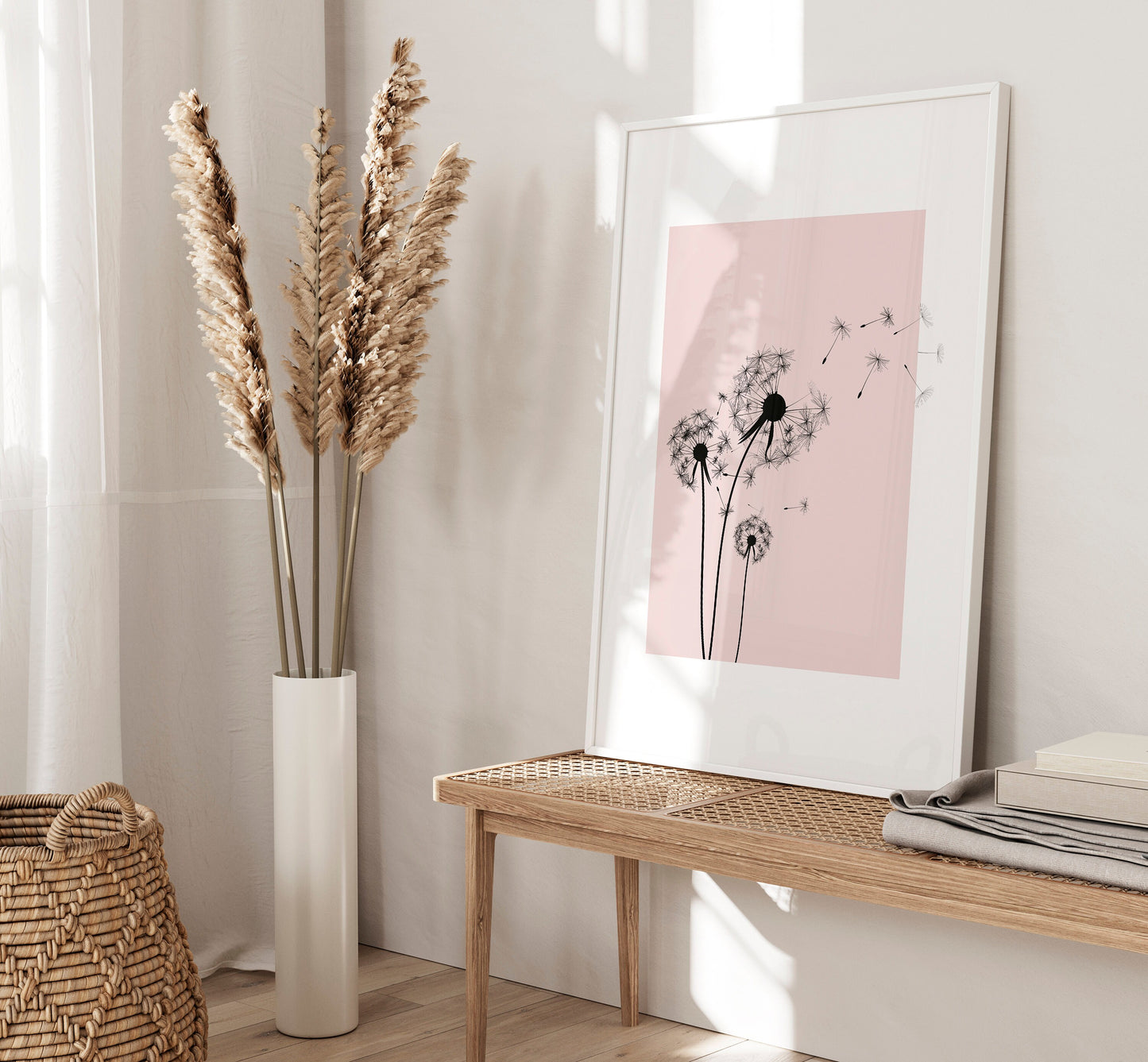 Set of 3 Pink Dandelion Wall Art Prints