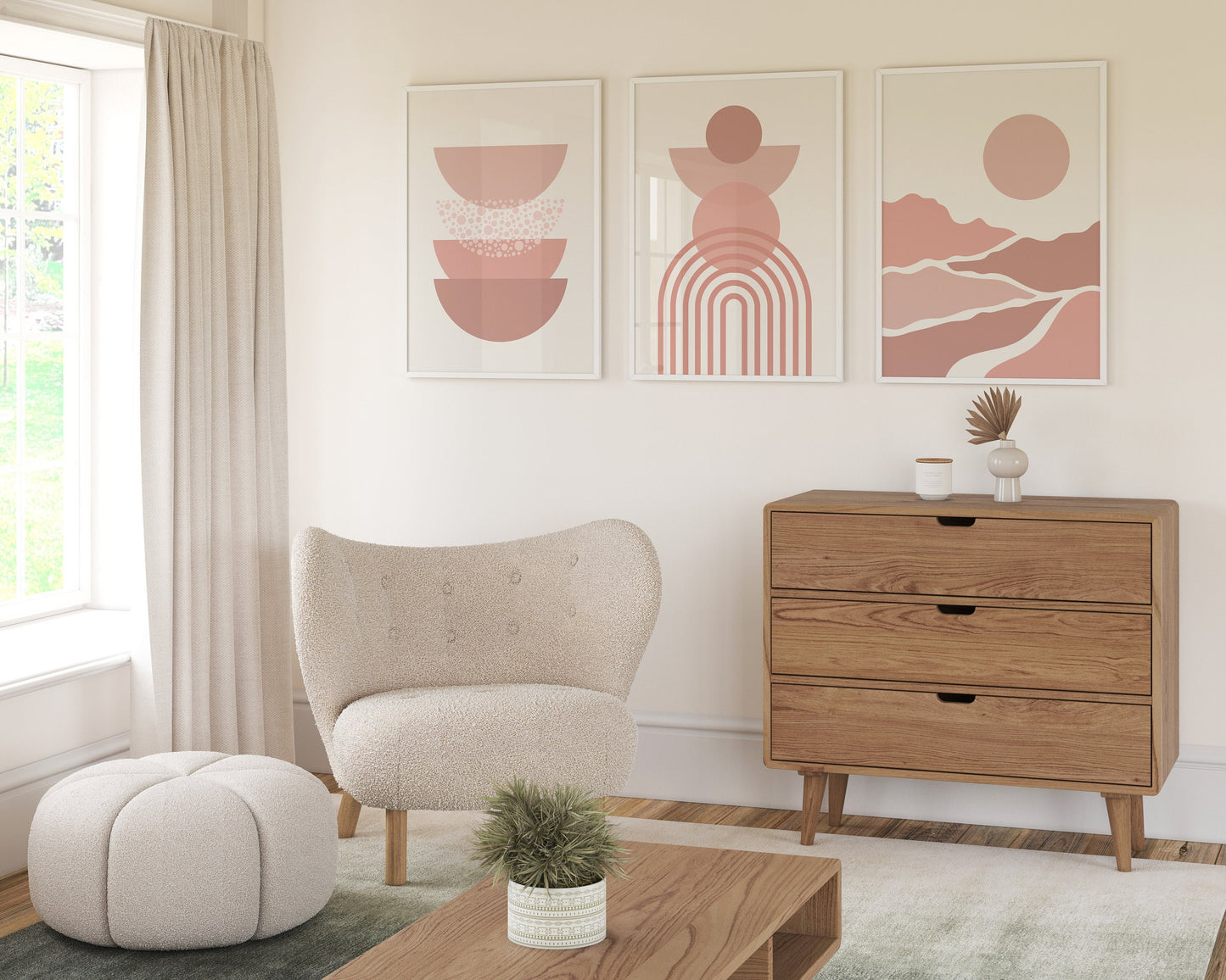 Set of 3 Pink Boho Abstract Wall Art Prints