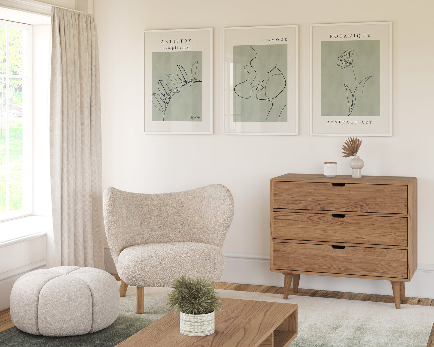 Set of 3 Sage Green Gallery Wall Prints