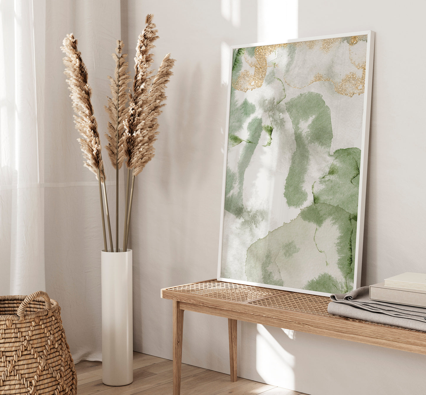 Set of 3 Sage Green & Gold Abstract Wall Art Prints