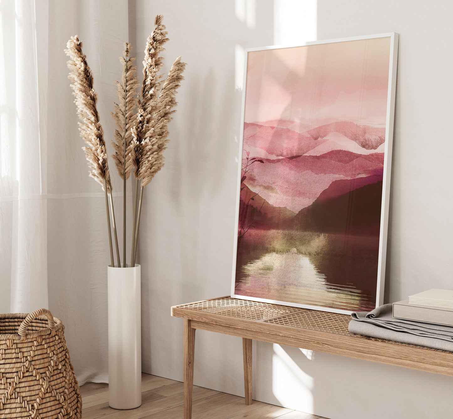 Set of 3 Pink Watercolour Landscape Wall Art Prints