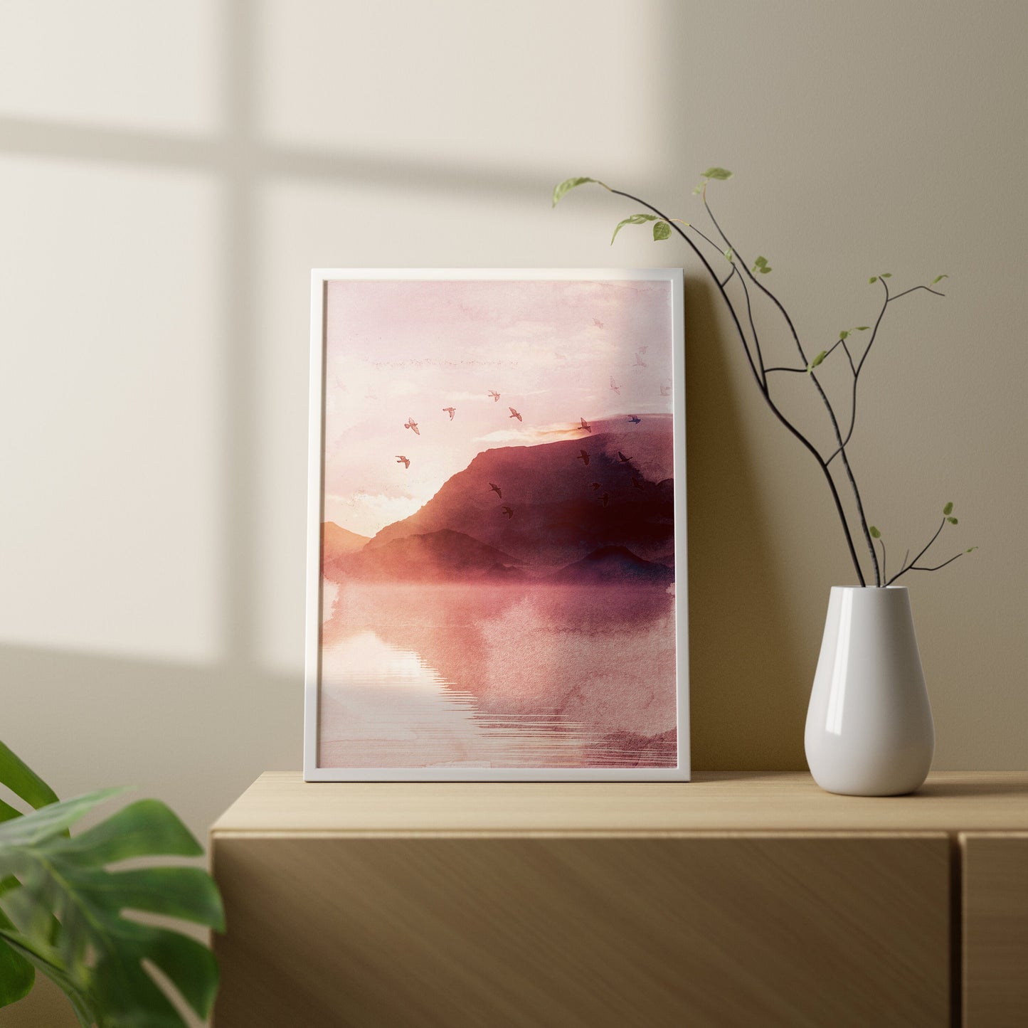 Set of 3 Pink Watercolour Landscape Wall Art Prints