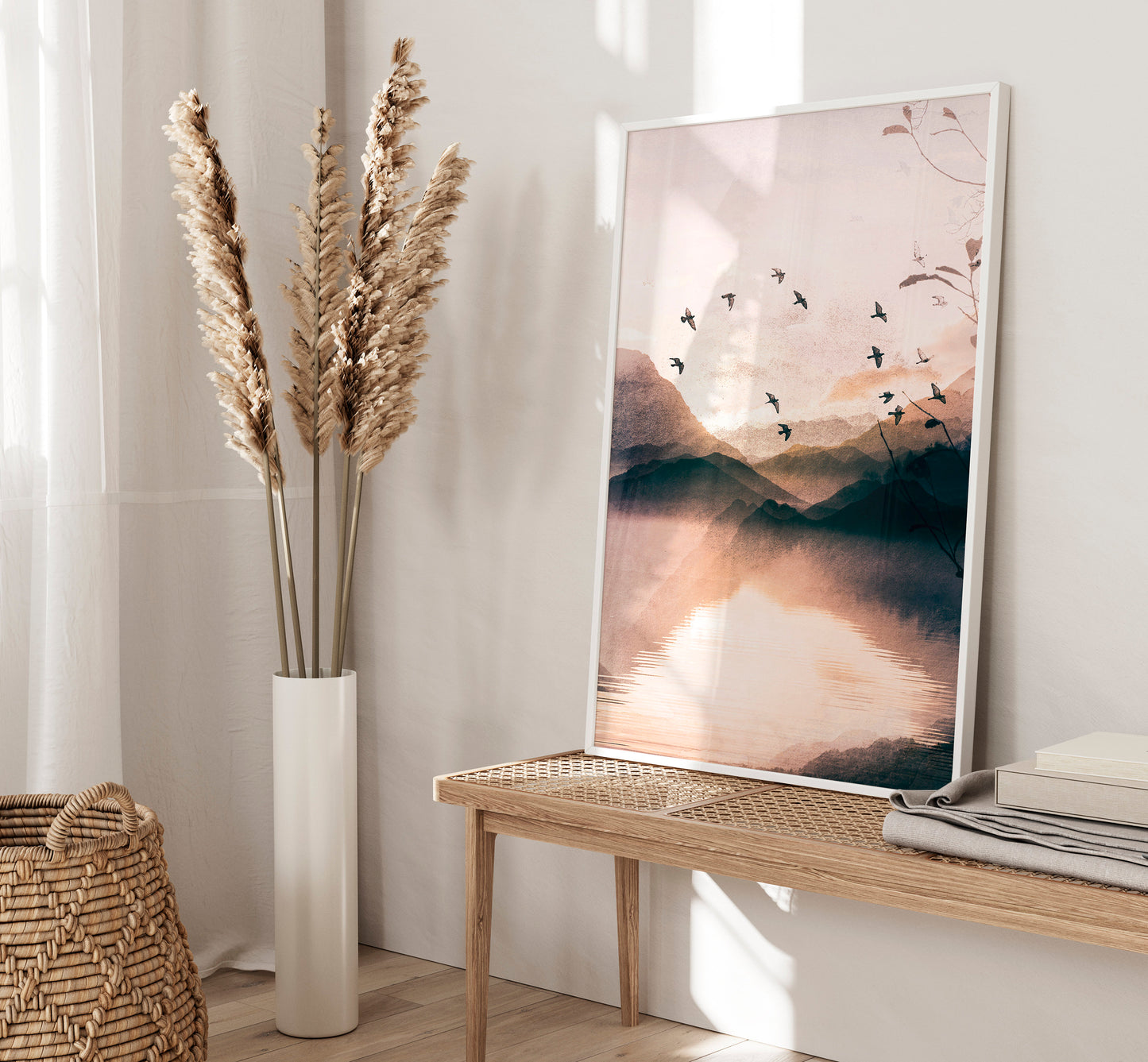 Set of 3 Peach Pink Watercolour Landscape Wall Prints