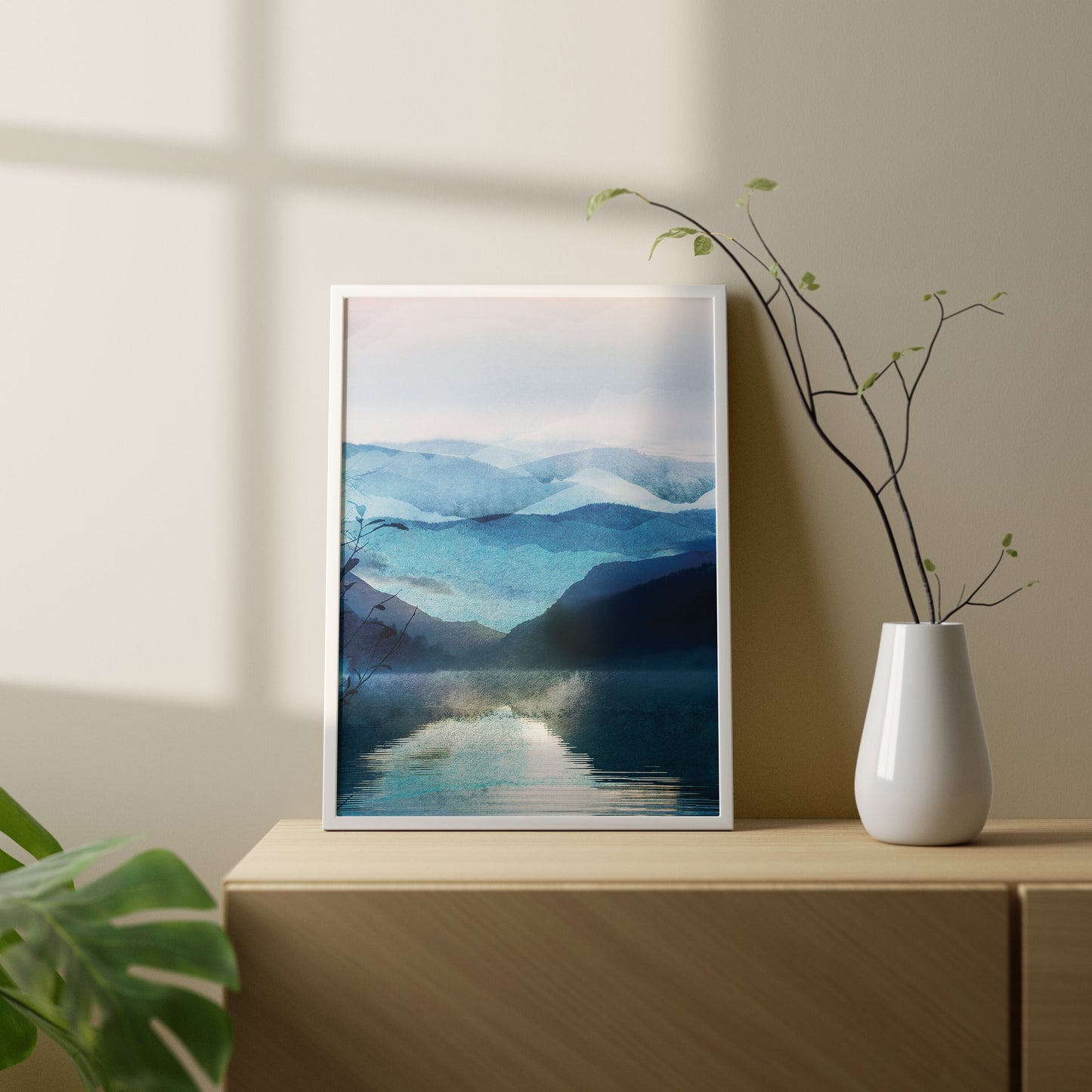 Set of 3 Vibrant Blue Watercolour Landscape Abstract Wall Art Prints