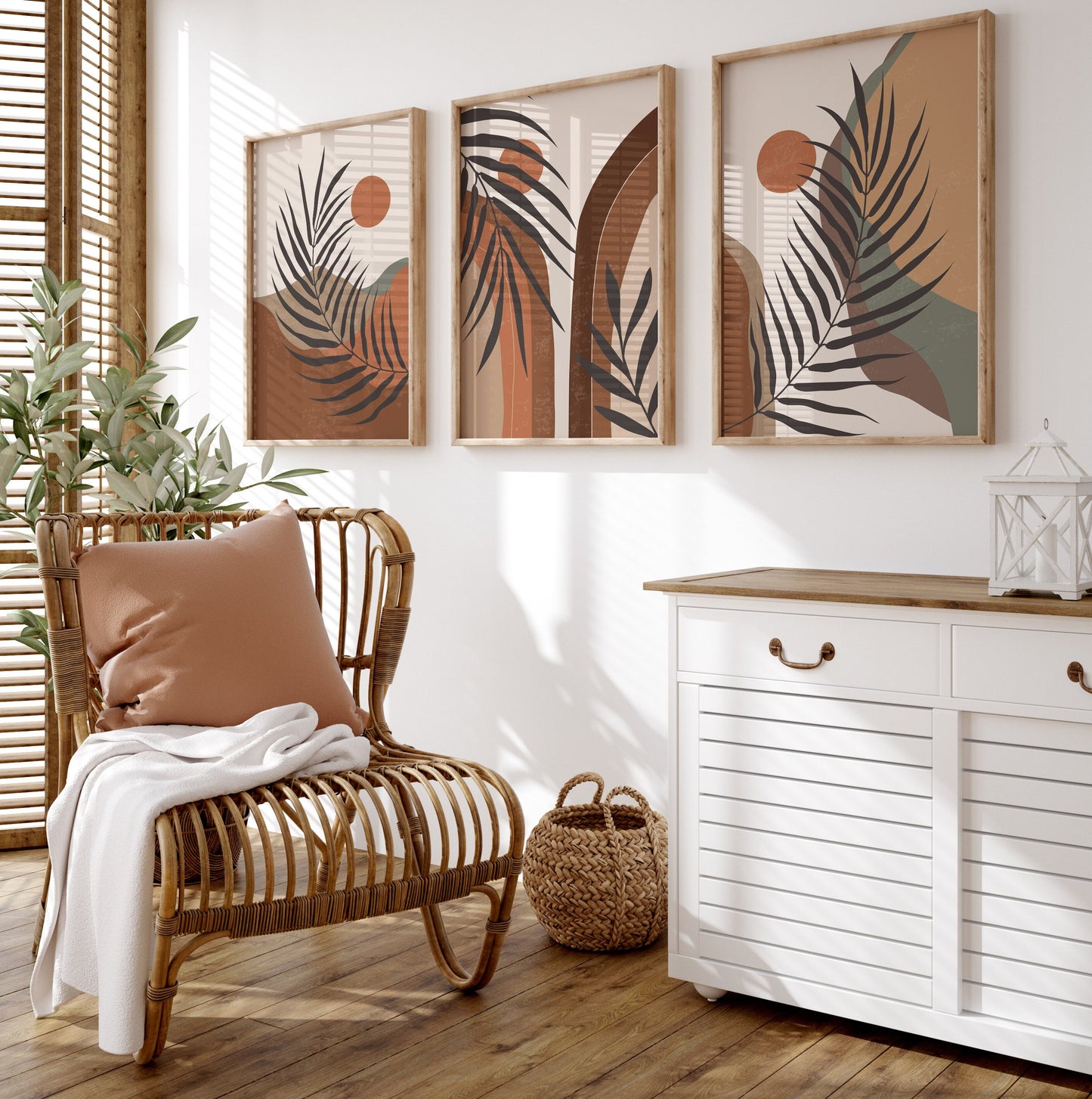 Set of 3 Terracotta & Brown Boho Abstract Wall Prints