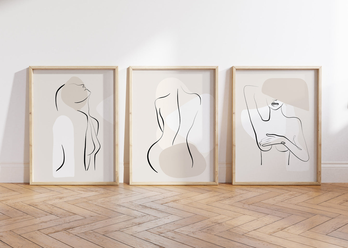 Set of 3 Neutral Abstract Bedroom Wall Prints