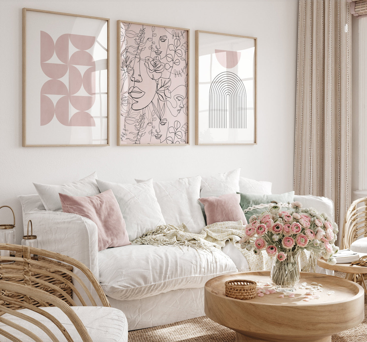 Set of 3 Pink Boho Abstract Wall Art Prints