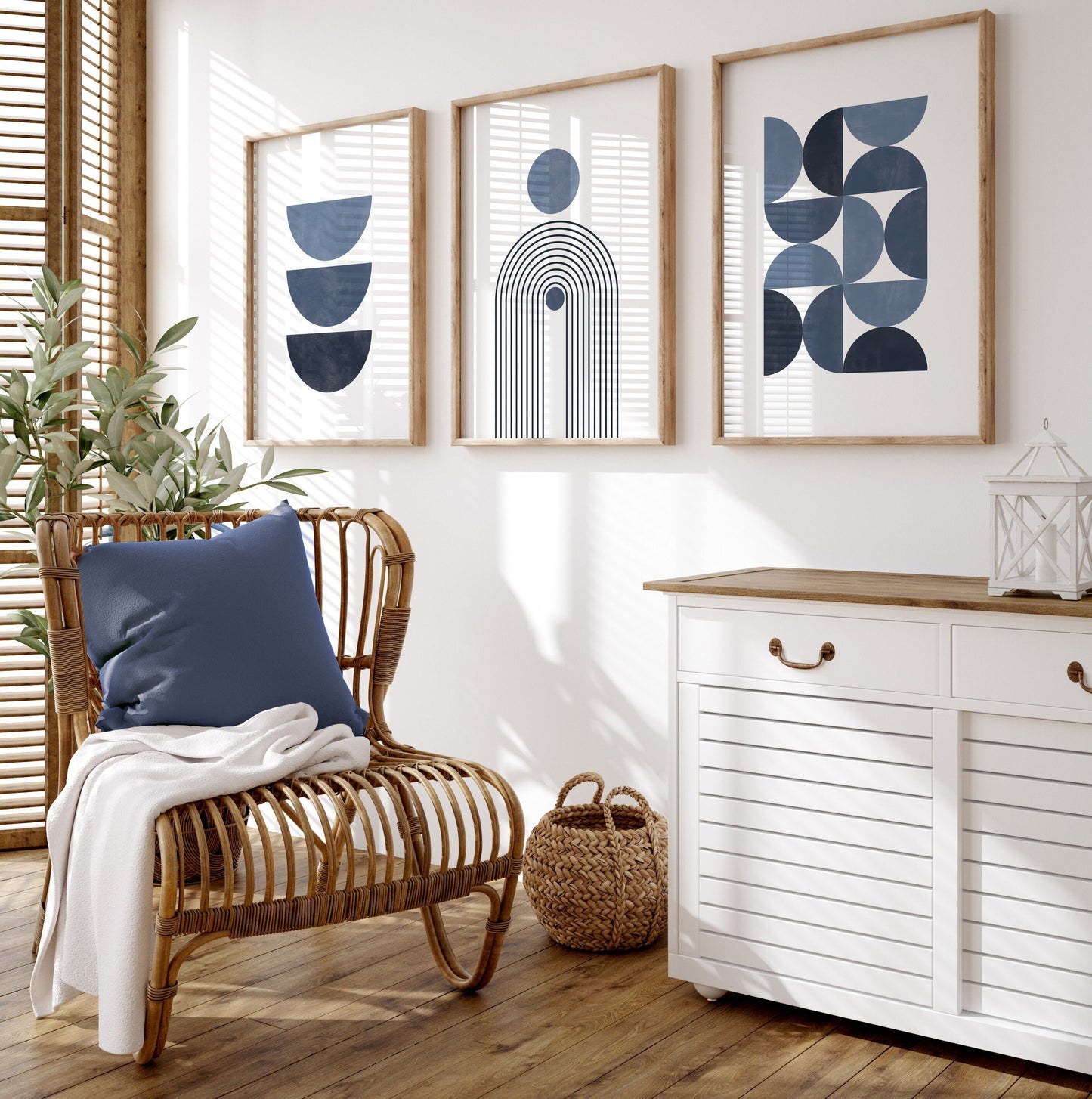Set of 3 Blue & White Watercolour Boho Wall Art Prints