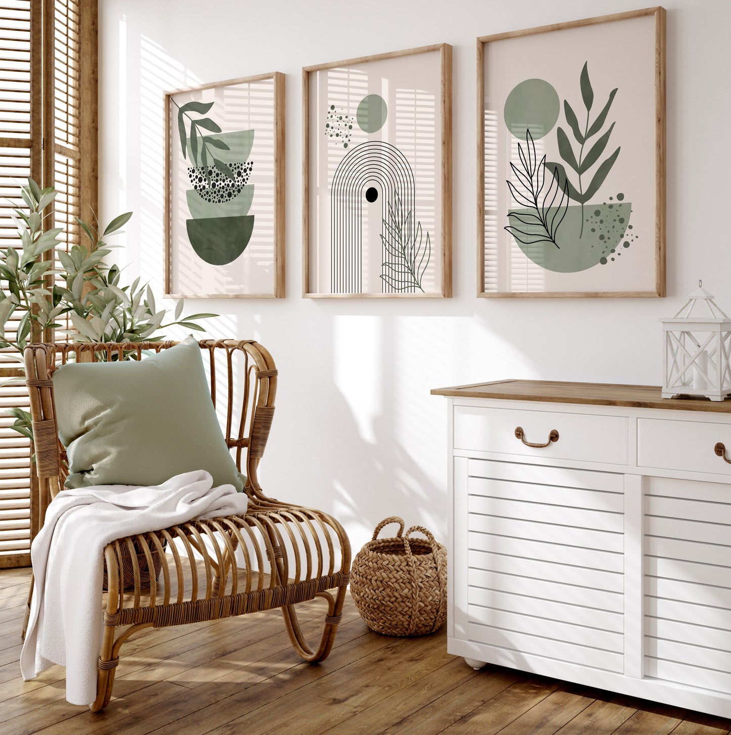 Set of 3 Green Boho Wall Art Prints