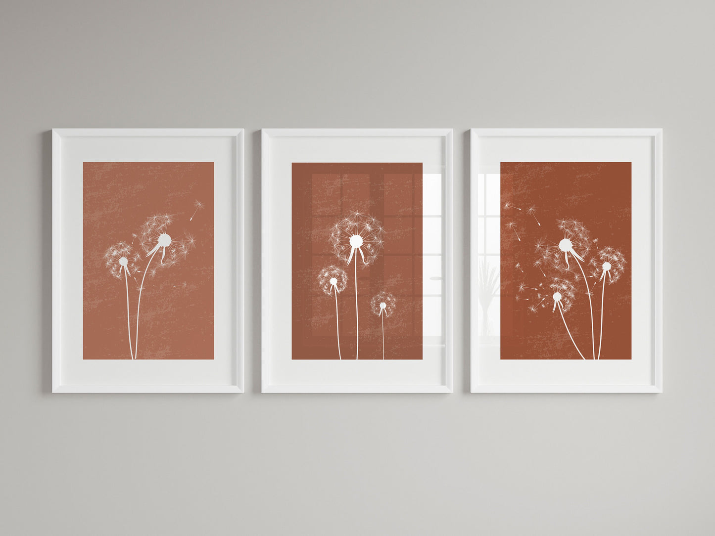 Set of 3 Terracotta Dandelion Wall Art Prints