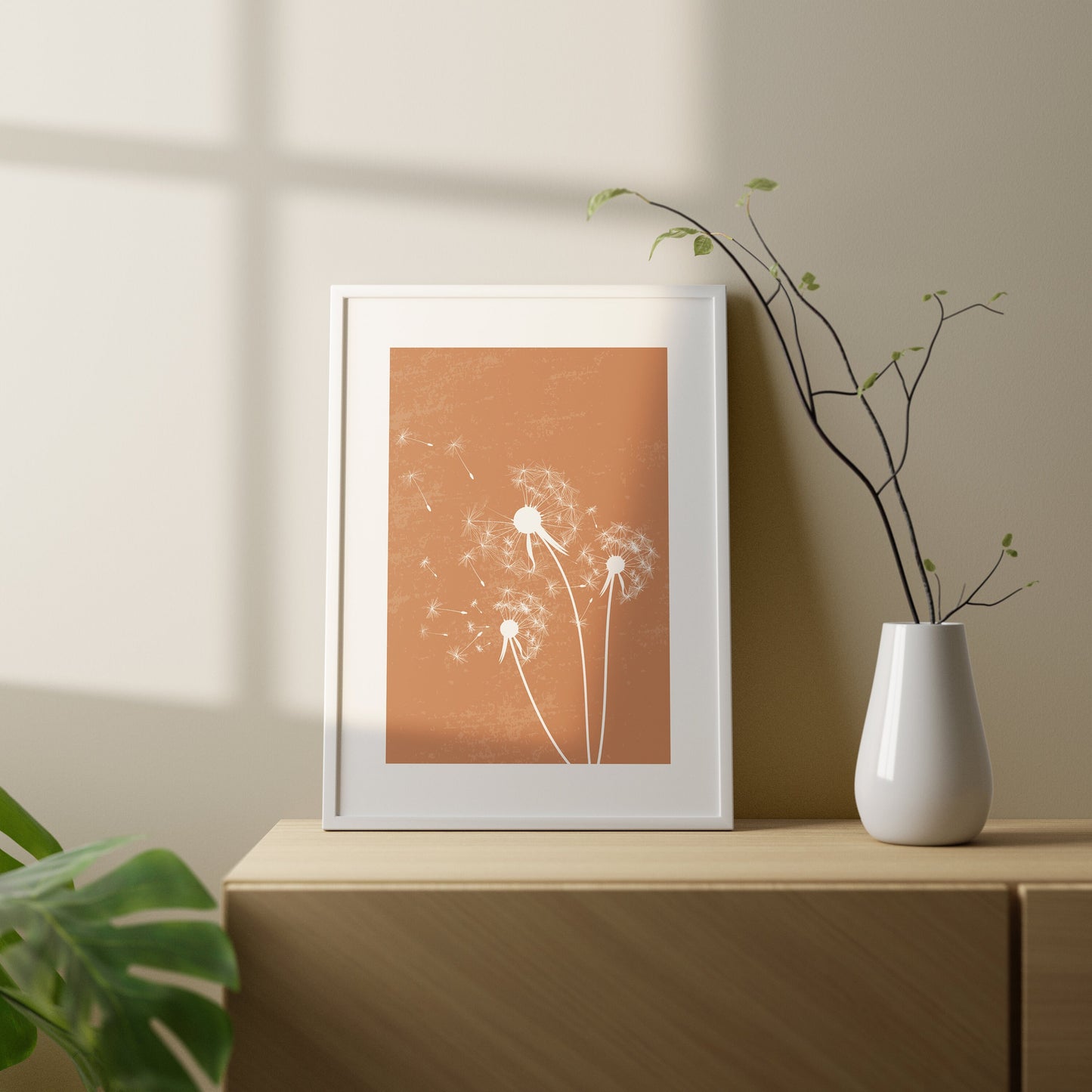 Set of 3 Green & Orange Dandelion Wall Prints