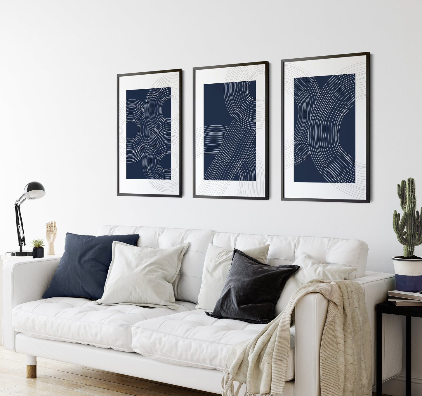 Set of 3 Blue Abstract Circles Wall Prints