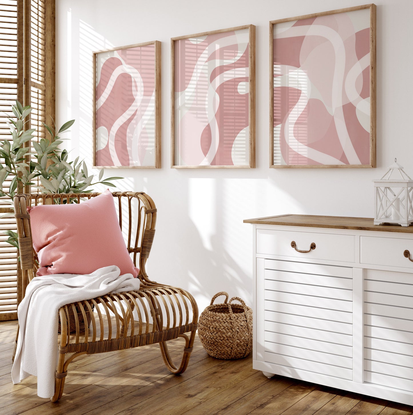 Set of 3 Pink Watercolour Abstract Wall Art Prints