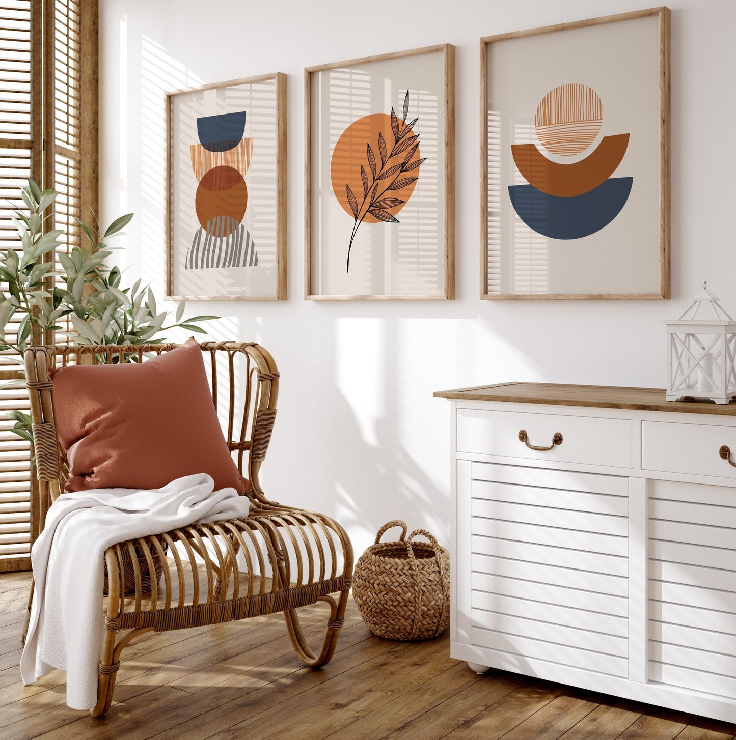 Set of 3 Orange & Blue Boho Wall Prints