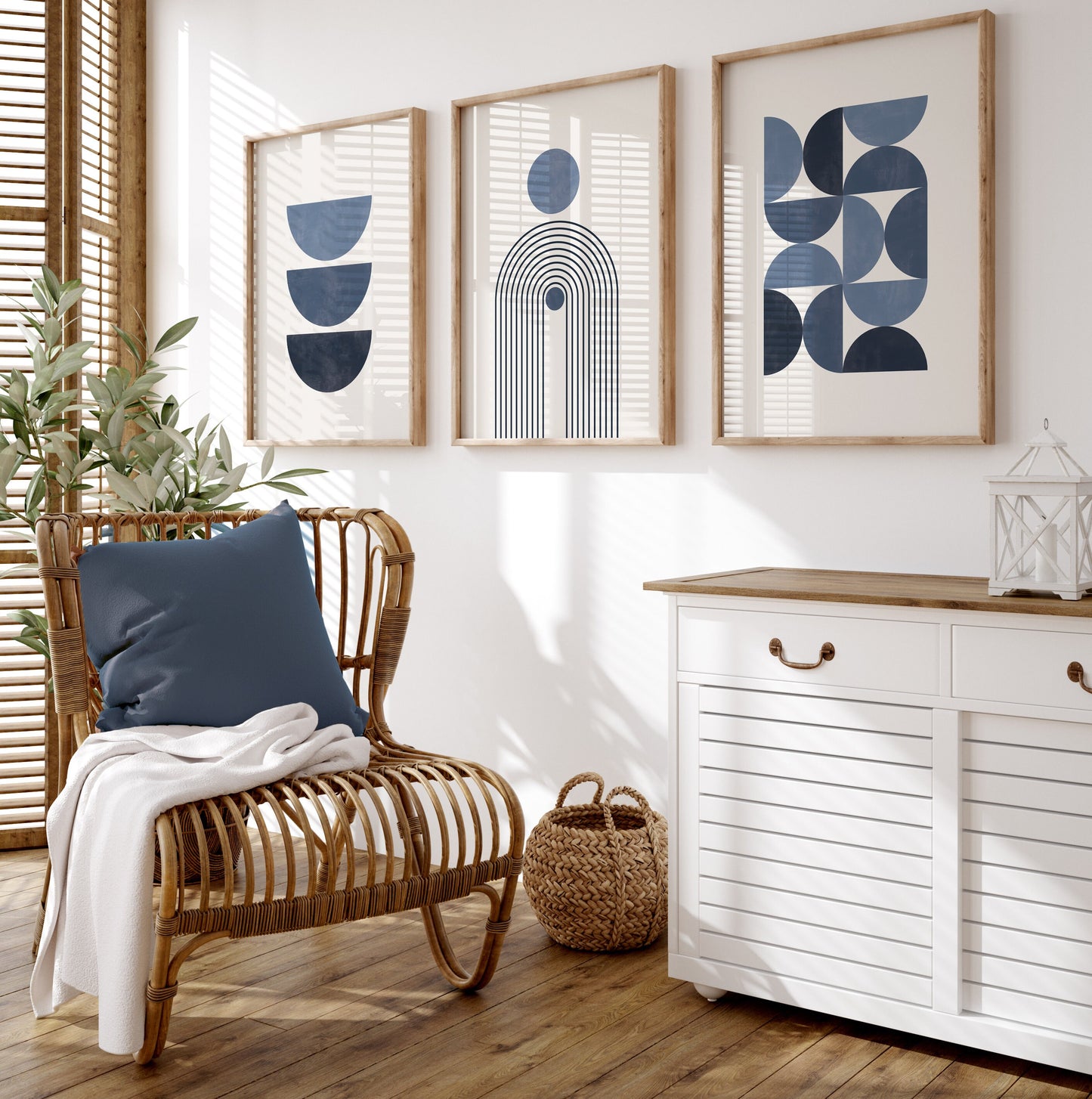 Set of 3 Blue & Cream Boho Wall Art Prints