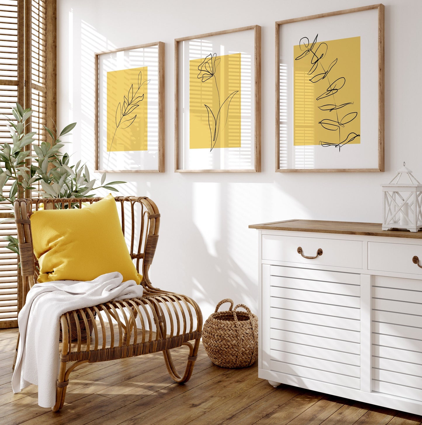 Set of 3 Yellow Botanical Wall Art Prints