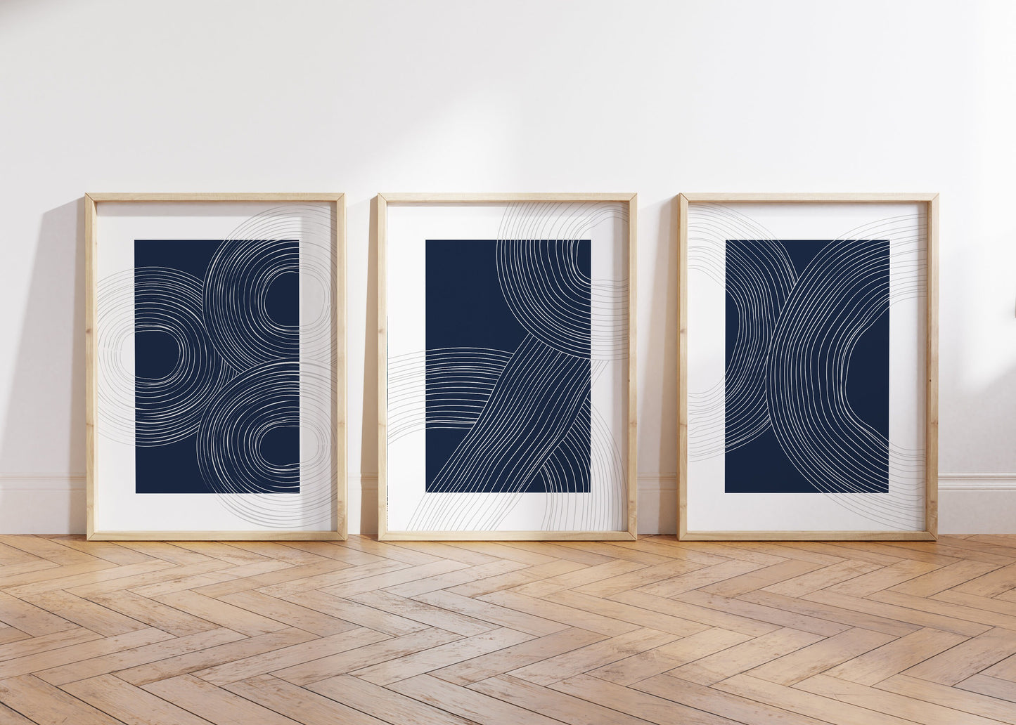 Set of 3 Blue Abstract Circles Wall Prints