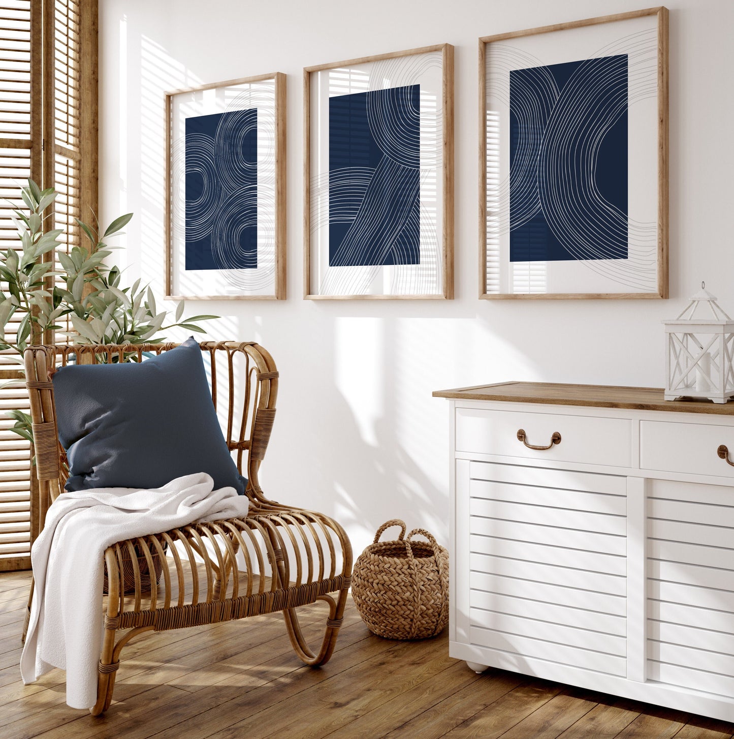Set of 3 Blue Abstract Circles Wall Prints