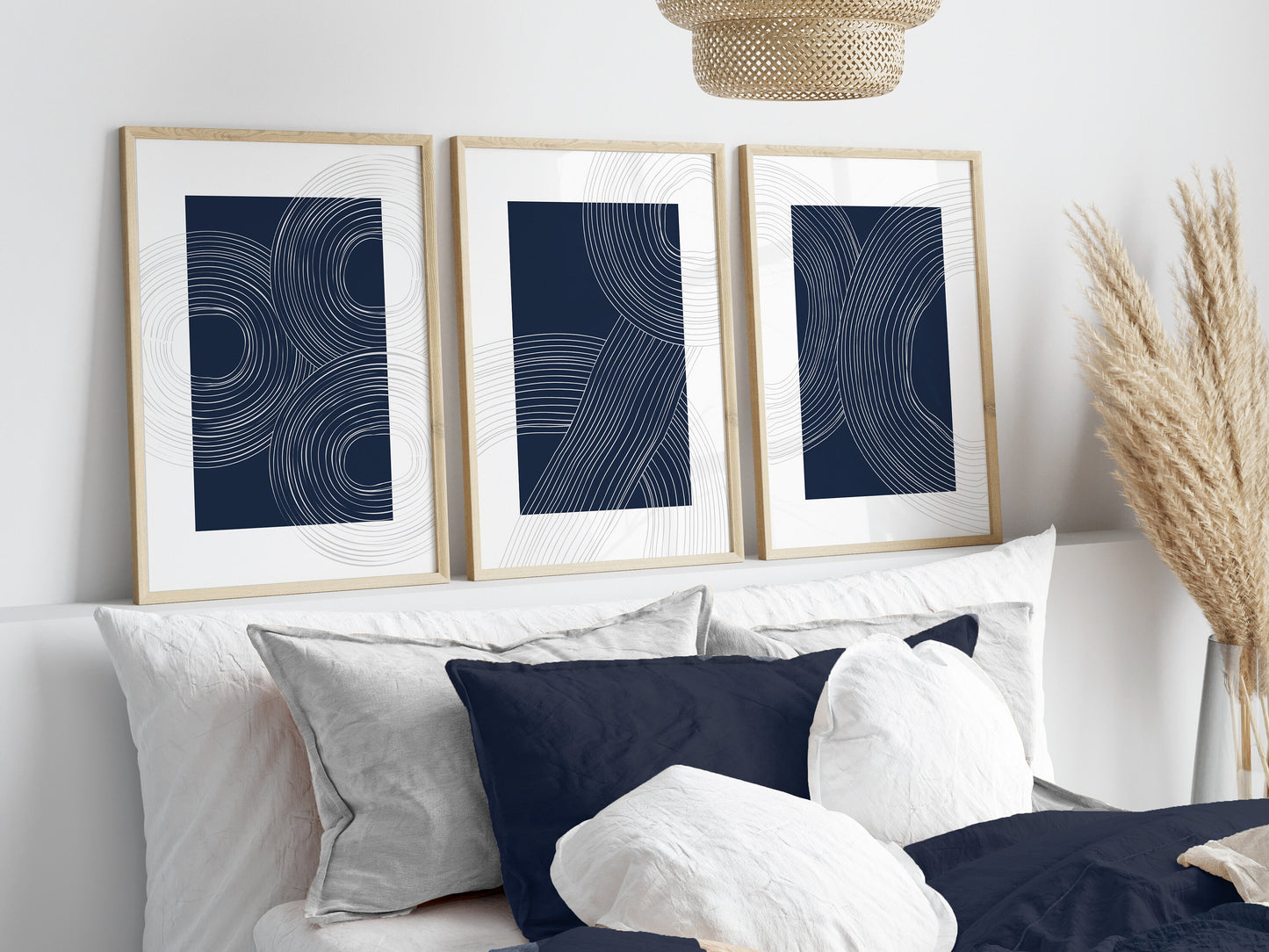 Set of 3 Blue Abstract Circles Wall Prints