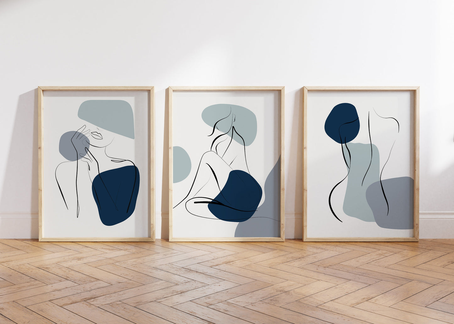 Set of 3 Navy Blue Abstract Wall Prints
