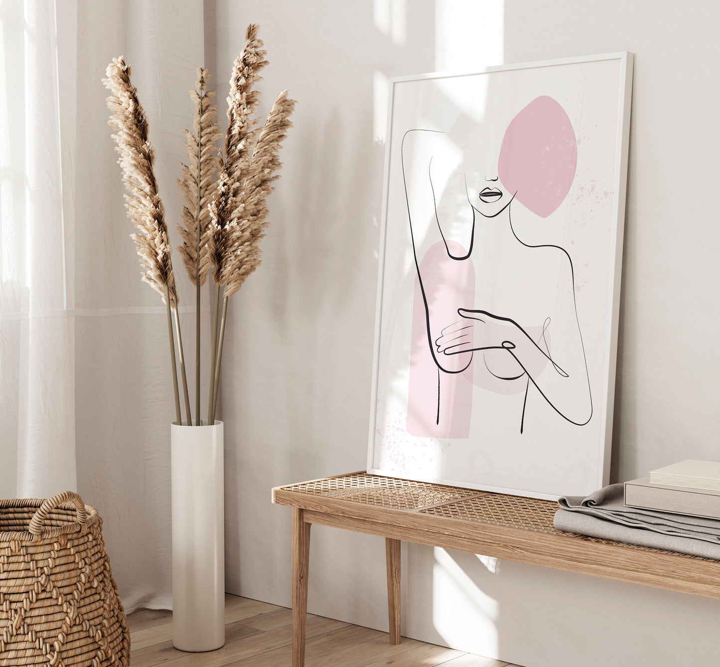 Set of 3 Pink Line Art Women Wall Prints