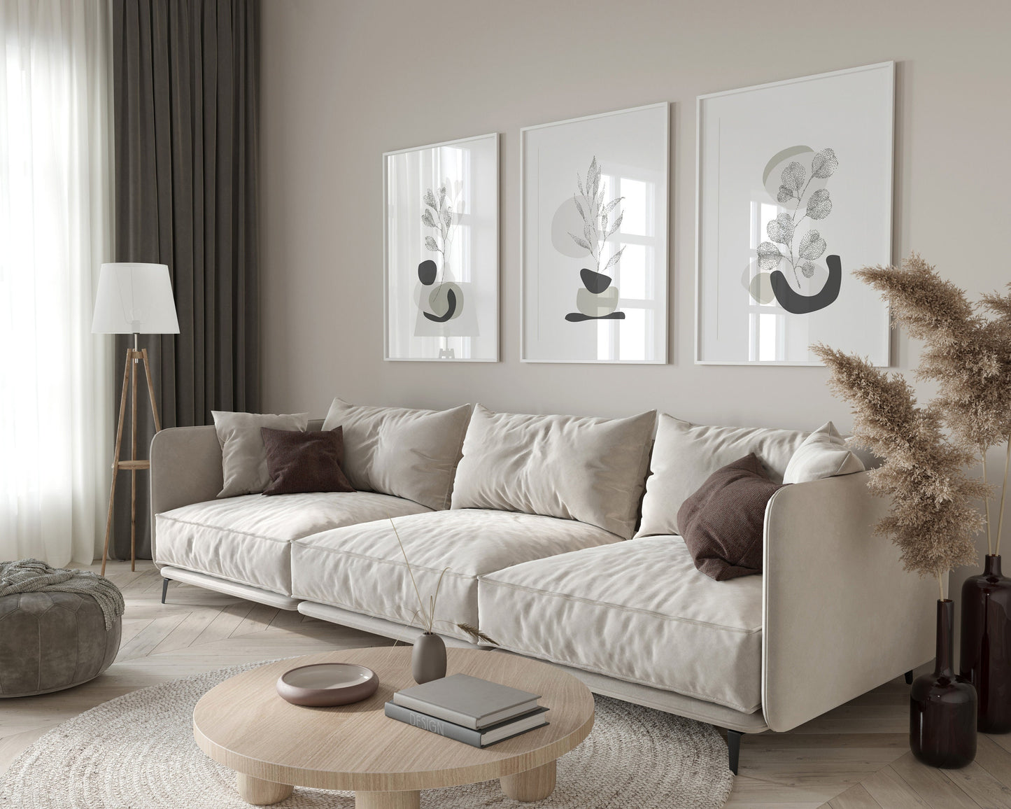 Set of 3 Grey & Beige Wall Art Prints