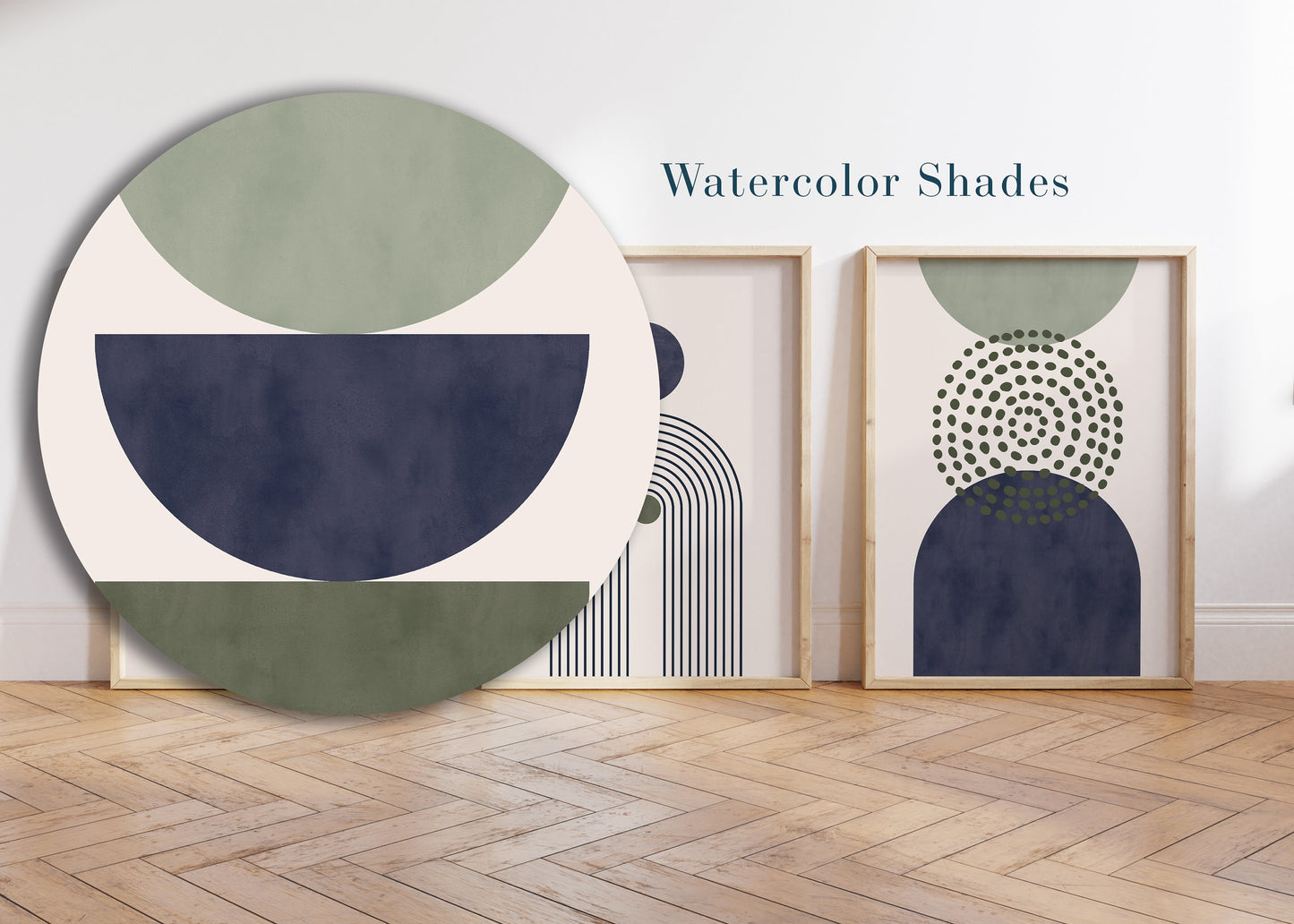 Set of 3 Green & Blue Boho Abstract Wall Art Prints