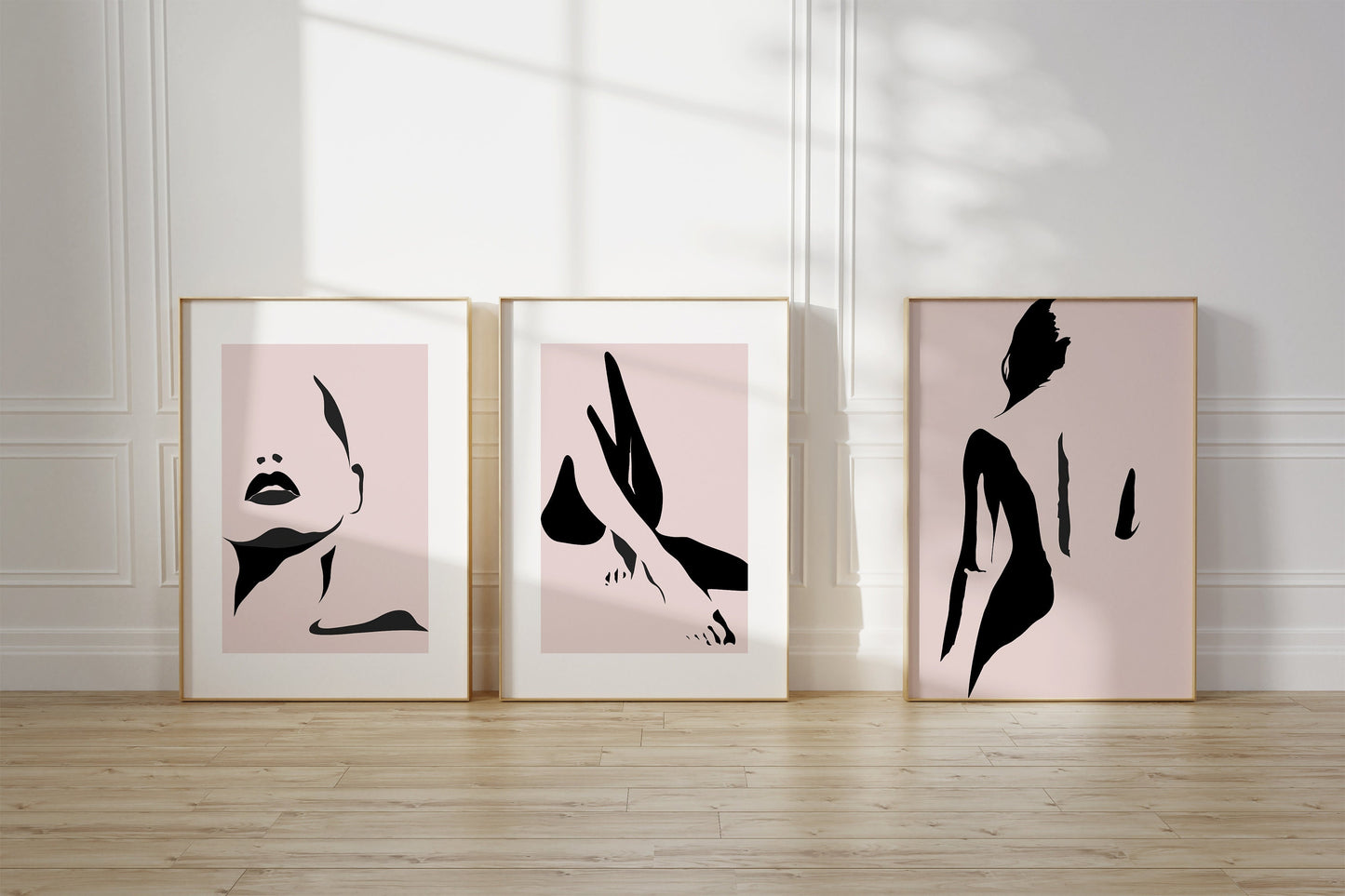 Set of 3 Pink Abstract Women Wall Art Prints