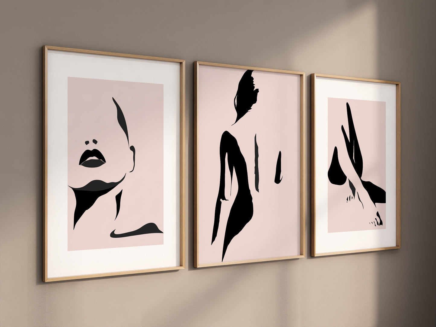 Set of 3 Pink Abstract Women Wall Art Prints