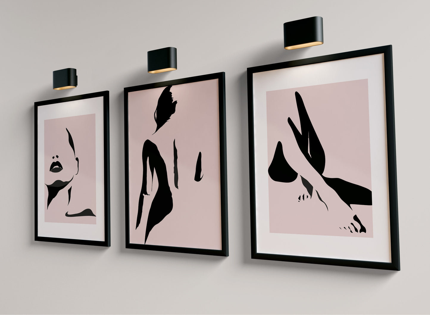 Set of 3 Pink Abstract Women Wall Art Prints