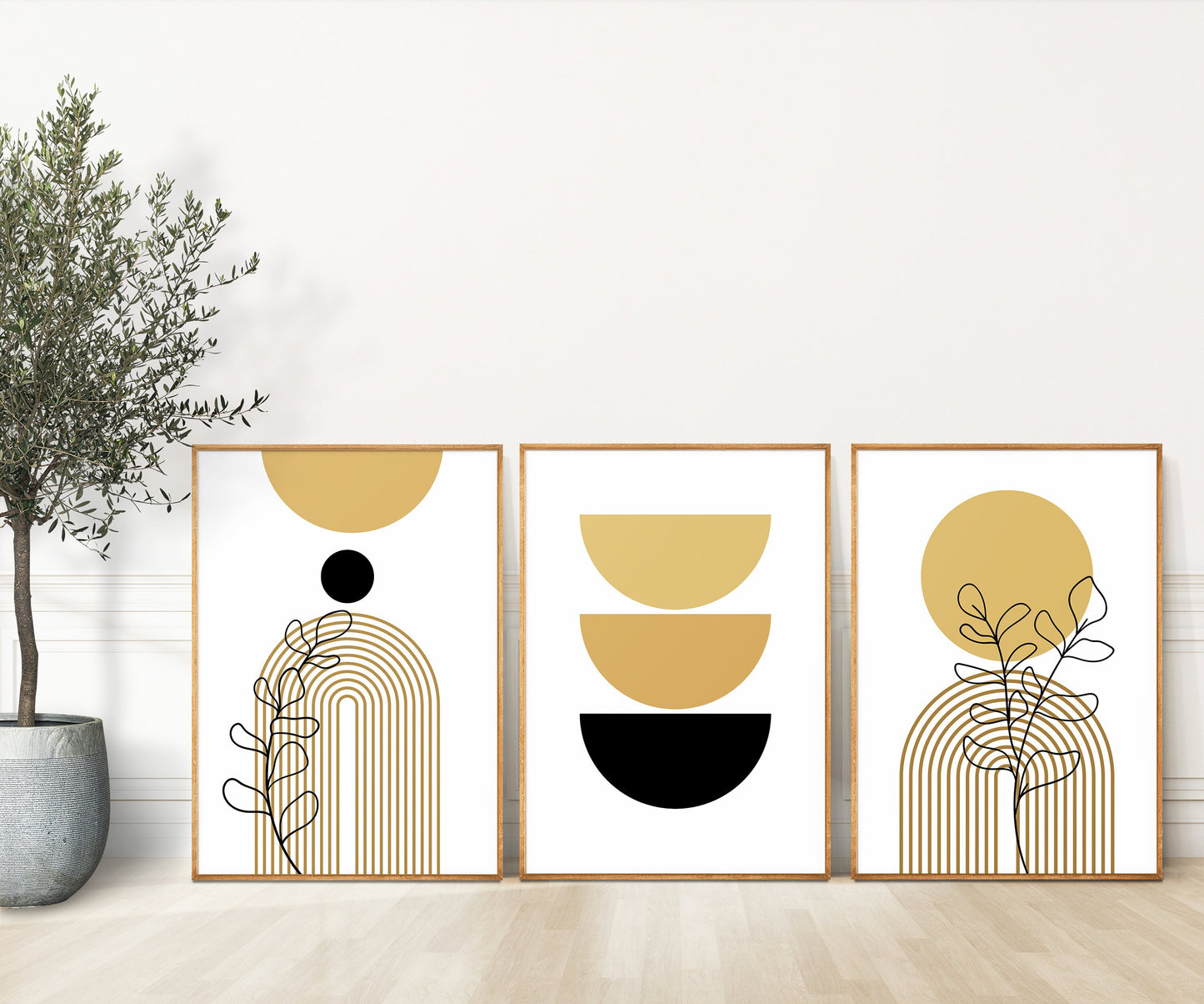 Set of 3 Boho Mustard & Black Wall Prints