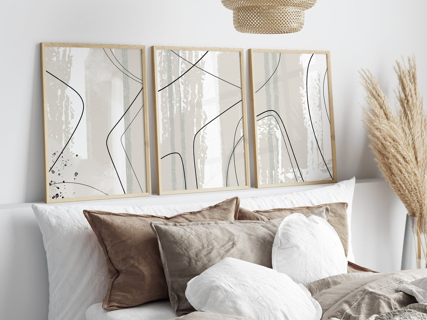 Set of 3 Neutral Abstract Wall Art Prints